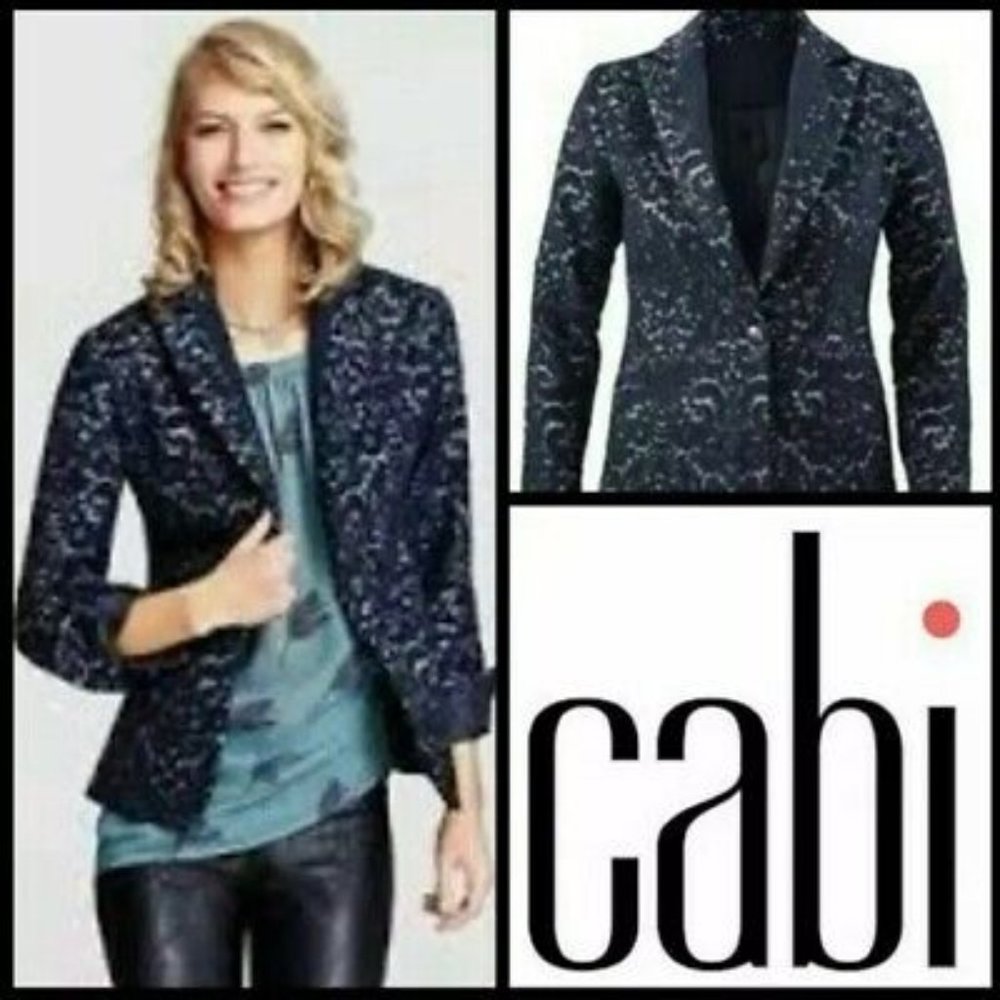 Cabi navy blue embossed textured blazer